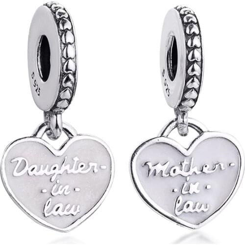 Fits Pandora Bracelet Daughter & Mother in Law Split Dangle Charm Real 925 Sterling Silver Charms Beads Women Jewelry rosario