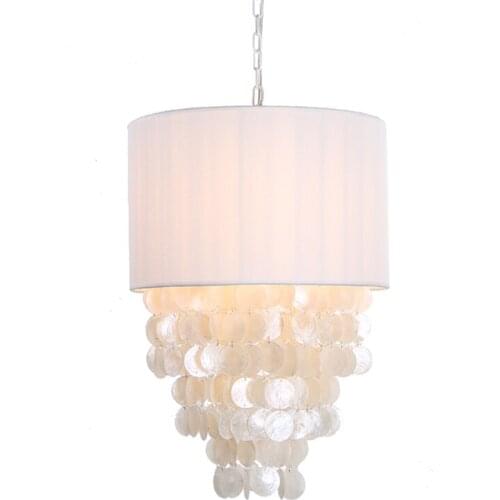 American Shell Fringed Pendant Lights Bedroom Princess Room Mediterranean Pastoral Deco Crystal Fabric Hanging Lights Fixtures