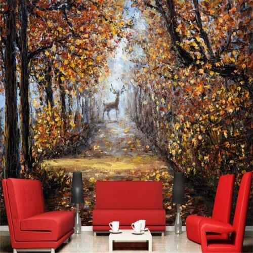 Custom 3D Wallpapers Hand-painted Vintage Murals Non-Woven Photo Wall Papers Golden Forest Wallpaper for Living Room Home Decor