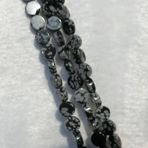 Popular 80pcs Flat Round Snowflake Obsidian Natural Stone Loose Beads Accessories For Jewelry Making DIY Bracelet Necklace Free