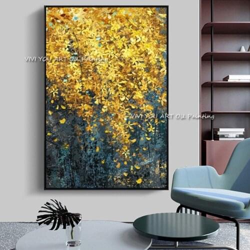 The Hand Painted Oil Paintings Canvas Yellow Leaf Nature Corridor Abstract Drawing Tree Wall Picture for Living Room Home Decor