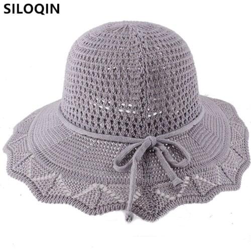 SILOQIN New Summer Womens Straw Hat Mesh Cap Hollow Breathable Sun Hats Ladies Panama Hat Foldable Fashion Big Brim Beach Hat