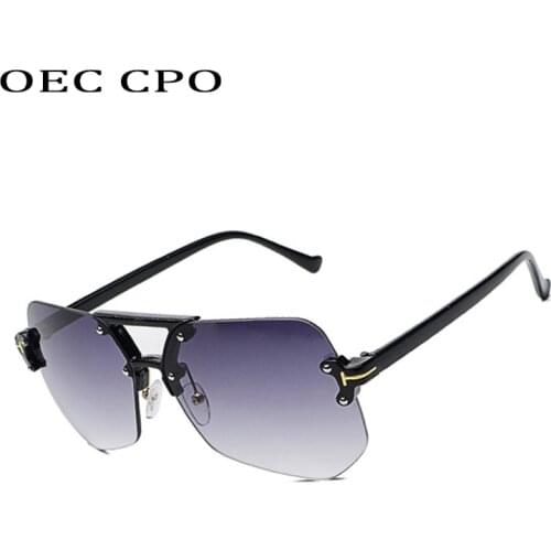 Pilot Rimless Sunglasses Women Brand Designer Sun Glasses Gradient Shades Grey Blue Clear Lens Man Frameless Eyeglasses UV O470