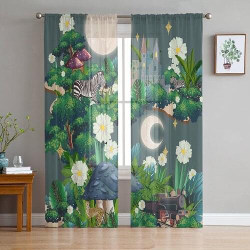 Jungle Tropical Plant Modern Curtain For Living Room Transparent Tulle Curtains Window Sheer For The Bedroom Accessories Decor