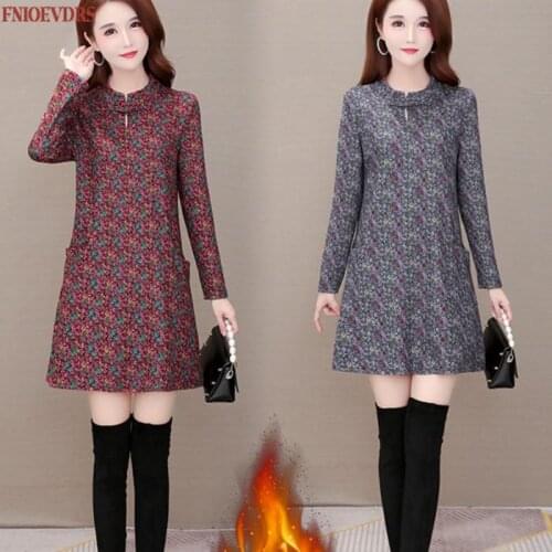 Winter Spring Warm Velvet Basic Wear Women Fashion Floral Printing Plus Size Clothes 5XL 4XL 3XL Vintage Tunic Tops And Blouses