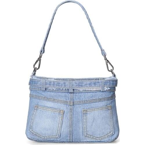 Women Washed Designer Messenger Bag Personality Handbags Shoulder Crossbody Bags Female Fashion College Denim Bolsos Mujer