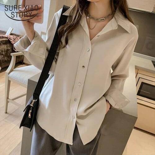 Women Shirts White Blouses 2021 Spring Long Sleeve Turn-Down Collar Solid Ladies Tops OL Style Chiffon Blouse Chemise 7311