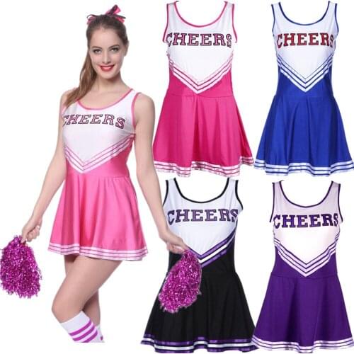 Womens Cheerleader Costume School Girls Musical Fancy Cheerleading Dress with pompon Team Sports Cheerleading Sports Uniform