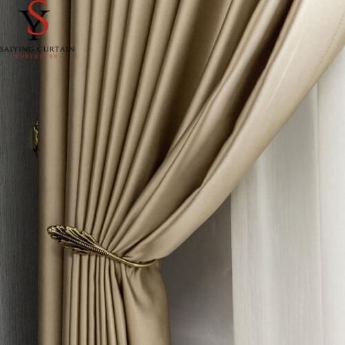 American Style Gold Silk Blackout Curtains for Living Room High Shading Luxury Solid Thick Curtain Window Treatment For Bedroom