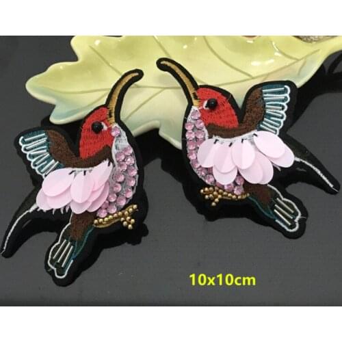 1pair bird rhinestone beaded patch crystal sequins patch Clothing Bags applique decoration patch sewing on accessories Apparel