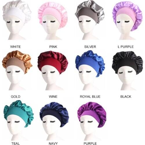 1PC Adjust Solid Satin Bonnet Hair Styling Cap Long Hair Care Women Night Sleep Hat Silk Head Wrap Shower Cap Hair Styling Tools