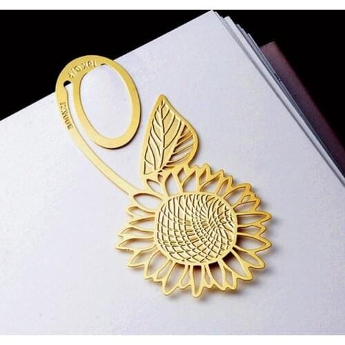 DHL Free Shipping 100 Pieces Metal Gold Sunflower Bookmarks