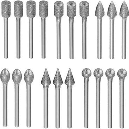 20Pcs 3mm Durable Shank Diamond Burr Bit Cut Engraving Carving Rotary Drill Bits New 2017