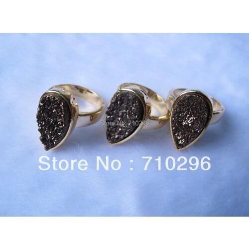 2015 New Style Gem Stone Brass Rings Gem stone Drusy Cluster jewelry finger ring 2pcs/lot
