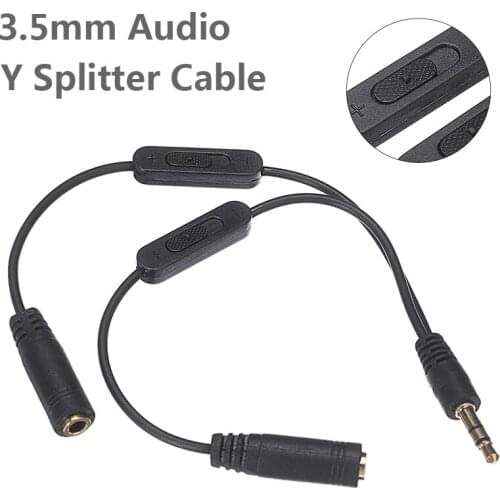 3.5mm Male to 2 Female Audio Stereo Volume Controller Button Cable High Quality Audio Media Devices Splitter Couple Cables Parts