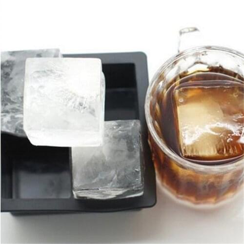4 Hole Big Cube Jumbo Large Silicone Ice Cube Square Tray Mold Mould Ice Cube Maker Kitchen Accessories