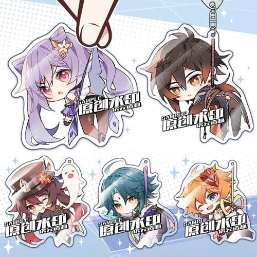 2021Game Anime Genshin Impact Zhongli Xiao Klee Barbatos Hu tao Keychain Bag Pendant Cute Keyring Cartoon Toy Cosplay Xmas Gift