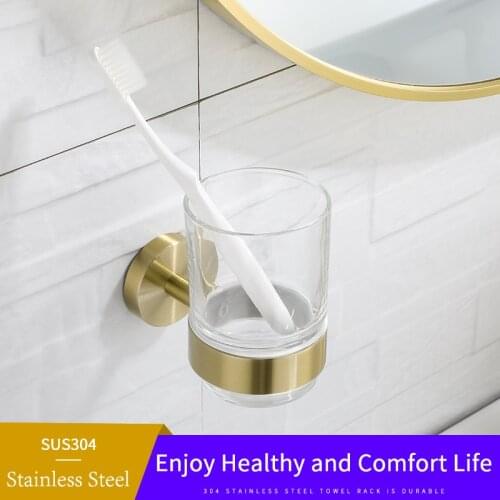 Toothbrush Holder Stainless Steel Toothbrush Tumbler&Cup Holder Wall Mount Bathroom Accessories