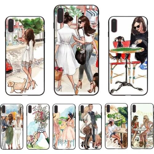 IMIDO Fashion sister and Lovely pet design Soft Transparent fitted phone case For iPhone6 7 8 XR XS X XSmax 7/8/6s/6plus 5 Shell