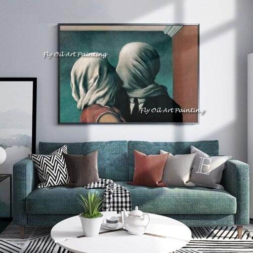 Famous Art The Kiss Lover By Rene Magritte Canvas Painting Handpainted Surrealism Wall Art Pictures for Home Decoration
