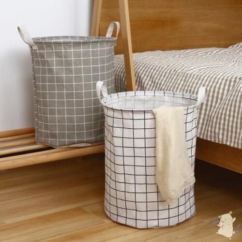 Cotton Linen Dirty Laundry Basket Foldable Round Waterproof Organizer Bucket Clothing Children Toy Large Capacity Storage Home
