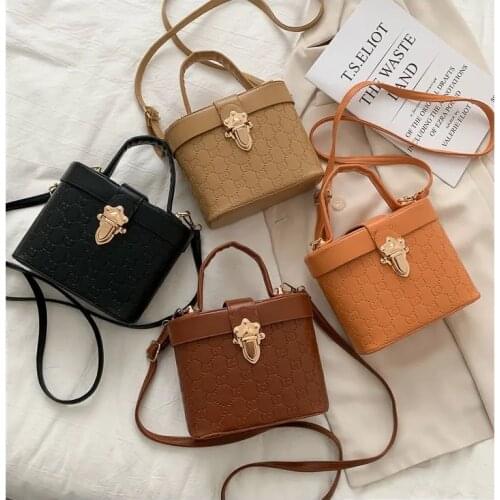 Leather Box Handbag Females Crossbody Bags Soft Causal Crossbody Bag Printing Vintage Messenger Bag-Clutch Top-handle Bags