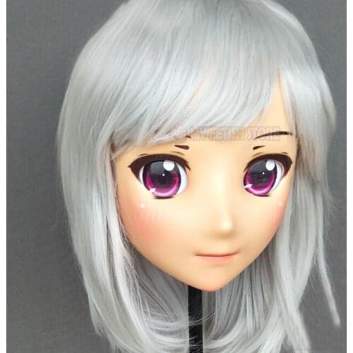 Lanmei-06)Japan Anime Kigurumi Masks Cosplay Kigurumi Cartoon Character Role Play Half Head Lolita Doll Mask With Eyes And Wig