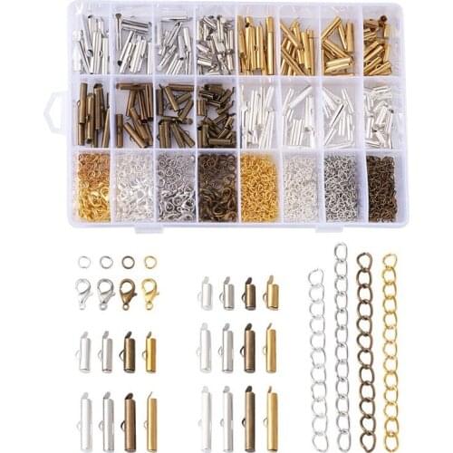 Brass Slide On End Clasp Tubes Iron Chain Extender Jump Rings Zinc Alloy Lobster Claw Clasps for Jewelry Making