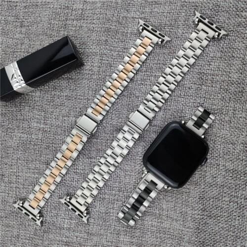 Metal Strap for apple watch band 40mm 44mm women slim straps Stainless Steel bracelet for iwatch se 6 5 4 3 38mm 42mm correa