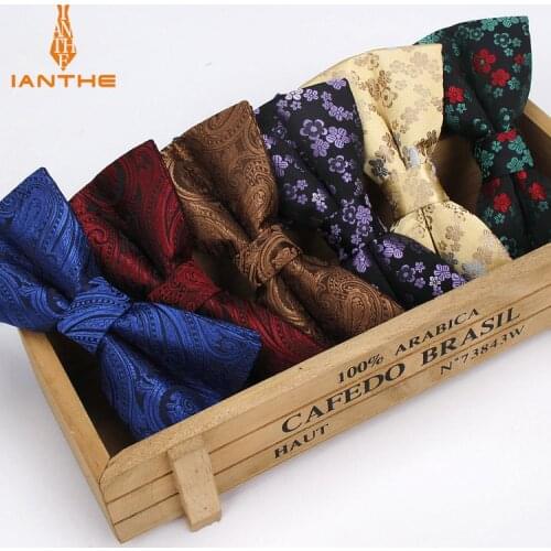Fashion Bowtie Mens Classic Paisley Polyester Silk Vintage Floral Neck Ties For Man Colorful Gratas Corbata Butterfly Neckwear