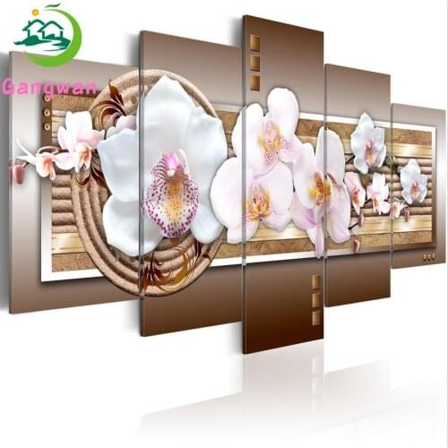 5D Diamond Painting orchid flower art Mosaic Kits Diamond Embroidery Landscape Picture Rhinestones abstract 5 pcs Wall Art decor