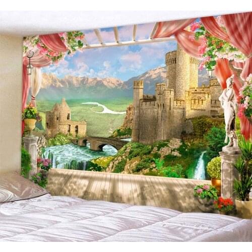 Landscape outside the window tapestry wall hanging hippie bohemian room decoration background cloth big beach towel yoga mat