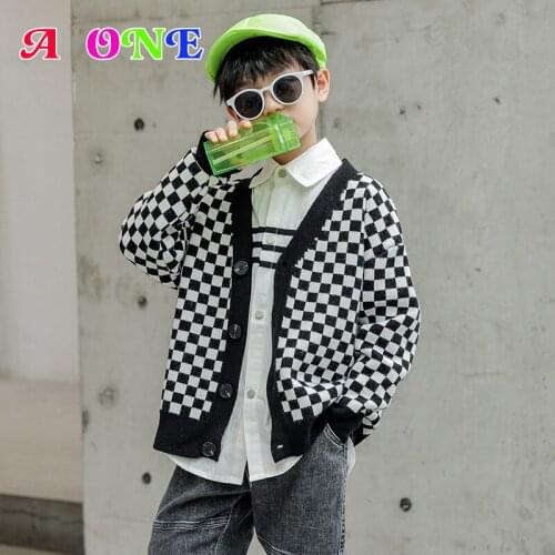 Autumn Spring boys sweater 2021 baby boys fall clothes kids toddler outfits V-neck casual plaid kids clothes 4T to 12T yrs