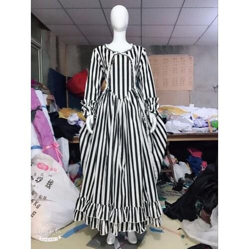 Sleepy Hollow Black and White Striped Dress Katrina Van Tassel cosplay dress medieval dress