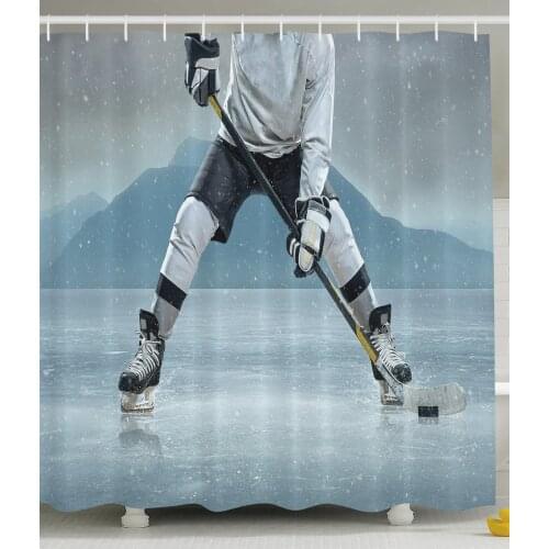Husband Gifts from Wife Ice Hockey Player on Ice Snow Game Winter Team Helmet Man Sports Shower Curtain Bath Curtains