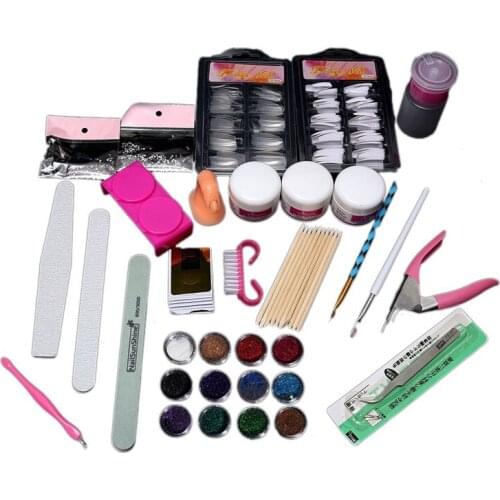 Professional Acrylic Liquid Powder Glitter Clipper Primers File Nail Art Tips Tool Brush Tools Set Kit