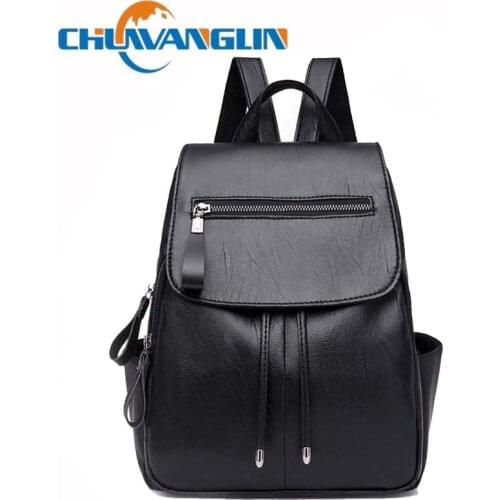 Chuwanglin Simple womens leather backpack fashion casual feminine school backpacks wild travel bag Daily girls bag A6887