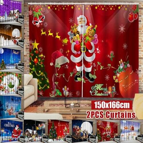 2 PCS Christmas Decoration Window Curtain Festival Holiday Gift-Party Decoration 11 TYpe For Bedroom Home Living Room