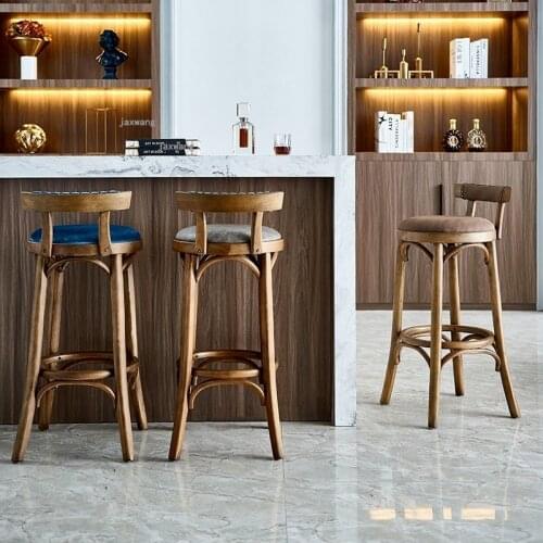 Solid Wood Living Room Pub High Bar Chairs Modern Minimalist Front Desk Cashier Bar Chair Household Furniture Backrest Bar Chair