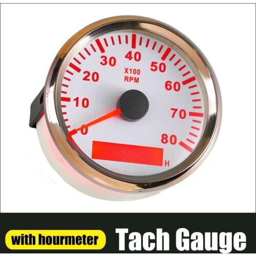 85mm Boat Tachometer With LCD Hour Meter Red Backlight 12V/24V Tachometer Gauge 0~8000RPM