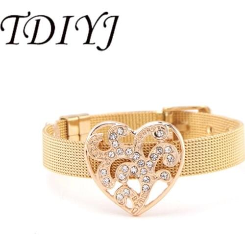 TDIYJ DIY Heart Stainless Steel Mesh Charms Bracelet Christmas Gift For Women Jewelry 1Set