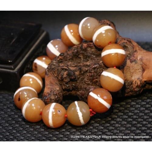 Treasure Unique Energy Tibetan Agate 1 Stripe Healer Medicine Round Big dZi Bead bracelet Amulet UPD210808A2