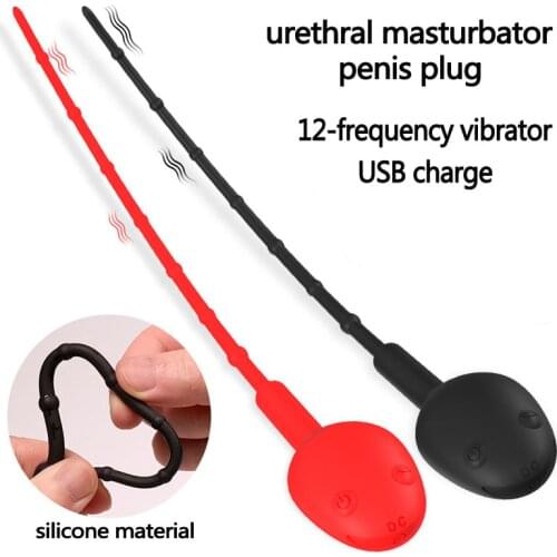 12-Frequency Urethral Vibrator Plug Penis Silicone Sounding Rod Urethral Dilator Chastity Penis Sounds Cbt Toy For Men Urethra