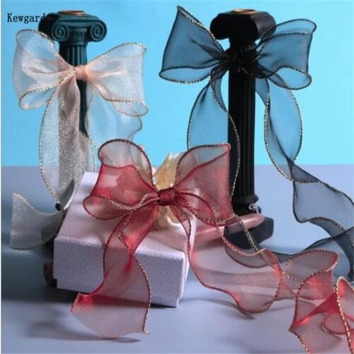 Kewgarden Wavy Gold wire Overlock Organza Ribbon 1.5" 40mm 60mm Handmade Tape DIY Hairbow Accessories Packing Riband 20 Yards