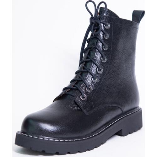 Leather Ankle Boots Women Autumn Winter Low Heel Cross Strap Shoes G313 Woman Round Toe Zipper Black Beige Motorcycle Short Boot