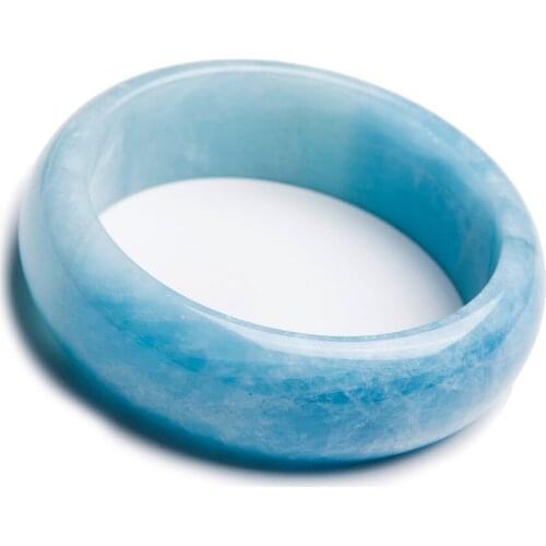 Women Femme Genuine Natural Ocean Gems Stone Sky Blue Transparent Round Charm Bangle Just One Inner Diameter 58mm Drop Shipping