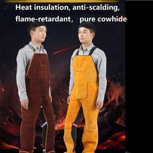 2020 Welding Aprons Protective Welders Jumpsuit Adjust Thermal Protection Workwear Cowhide Leather Heat Insulation welding suits