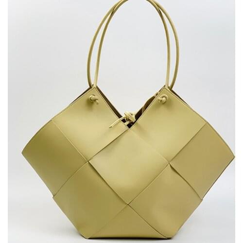 2021 Herald Fashion Trend Large Capacity Brand Luxury Designer Weaving Process Genuine Leather Shopper Shoulder Bags for Women