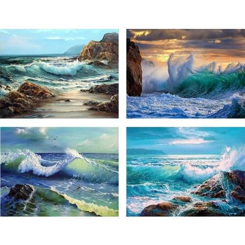 5D DIY Diamond Painting Landscape Ocean Wave Rhinestone Picture Full Square/Round Diamond Embroidery Mosaic Home Decoration Gift