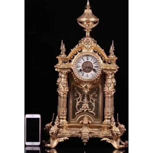 75 cm Europe retro Bronze gild building Mechanical Swing Table Clock timepiece